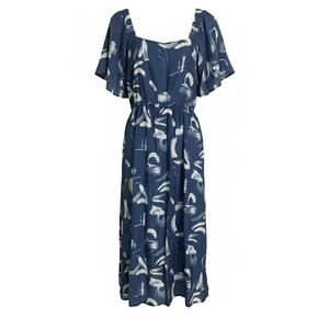 A New Day Large Blue Abstract Print Flutter Sleeve Maxi Dress